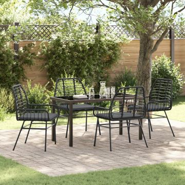 Set de masă de grădină cu 5 piese și perne Negru Rattan Poliester
