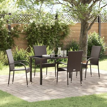 Set de Masă în Grădină de 5 Piese Maro din Rattan Artificiale