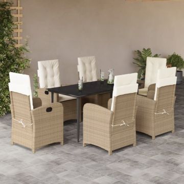 Set de masă pentru grădină, 7 piese, cu perne, bej, poliratan