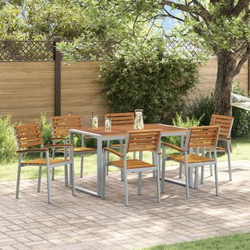 Set de Masă pentru Grădină 7 Piese Lemn de Acacia și Metal
