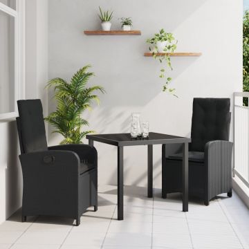 Set de Masă pentru Grădină cu 3 Piese, Negru, Ratan Polimer