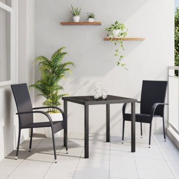 Set de Masă pentru Grădină din 3 Piese Negru Poliratan