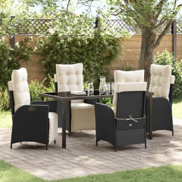 Set de Mobilier de Grădină cu 5 Piese Negru din Poliratan