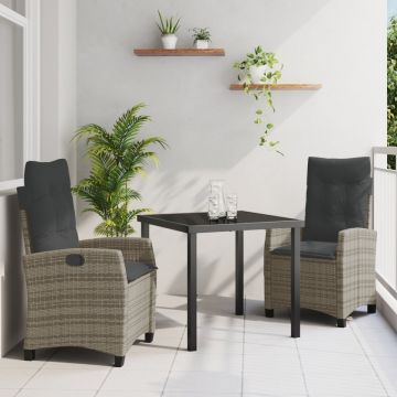 Set Dining Grădină 3 Piese cu Perne Gri Poly Ratan