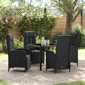 Set dining grădină 5 piese cu perne Negru Poliratan