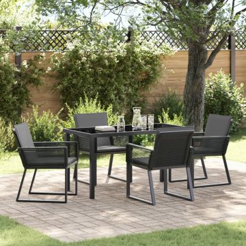 Set Dining Grădină 5 Piese cu Perne Negru Poliratan