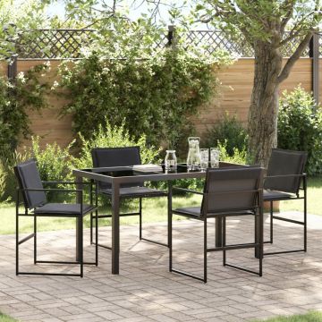 Set dining grădină 5 piese cu perne Negru Textilene și Oțel