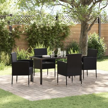 Set Dining Grădină 5 Piese cu Perne Rattan Polimer Negru