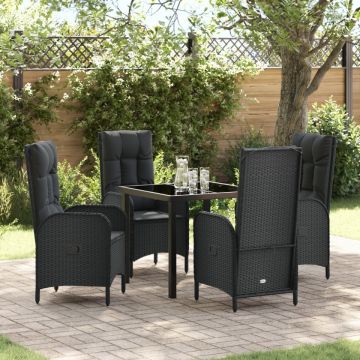 Set Dining Grădină 5 Piese Negru Rattan Polimeric