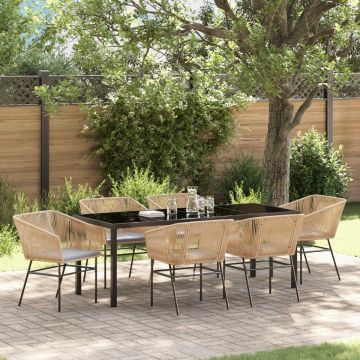 Set Dining Grădină 7 Piese cu Pernă Ratan Polimer Maro