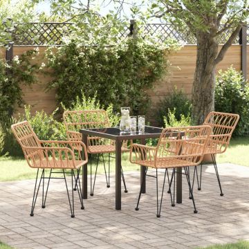 Set Dining pentru Grădină 5 Piese Bej din Rattan Polimer