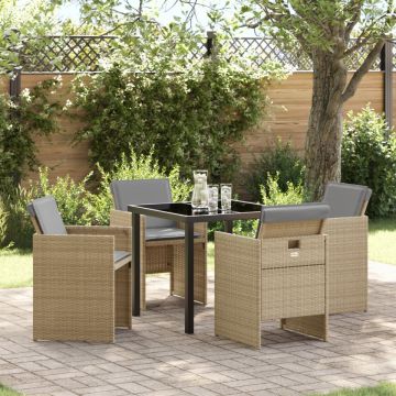 Set dining pentru grădină cu perne în ratan poliester bej
