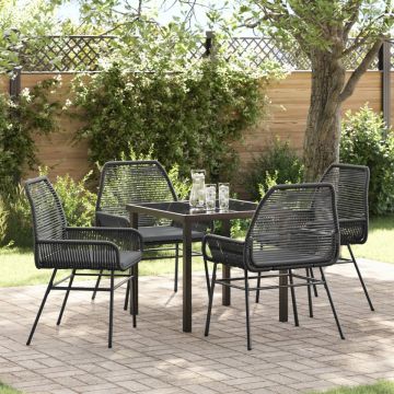 Set Dinning Grădină 5 piese cu Perne Negru Ratan Polimer