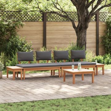 Set Masă Grădină 5 Piese Lemn Teak Solid, Set Bănci Grădină 2 Piese Lemn Teak Solid, Masa Grădină 60x60x30 cm Lemn Teak Solid