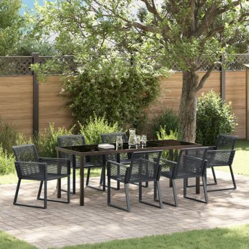 Set mese grădină 7 piese Negru Rattan Poliester