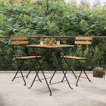 Set mobilier de bistro pliabil, 3 piese, lemn masiv tec și oțel