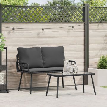 Set mobilier de grădină, 2 piese, cu perne, negru, poliratan