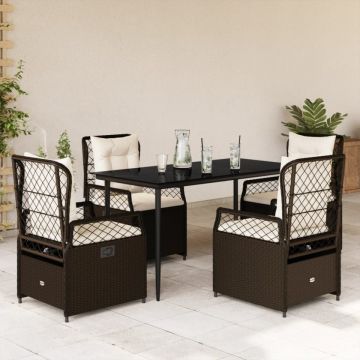 Set mobilier de grădină, 5 piese, cu perne, maro, poliratan