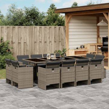 Set mobilier de grădină cu perne, 13 piese, gri, poliratan