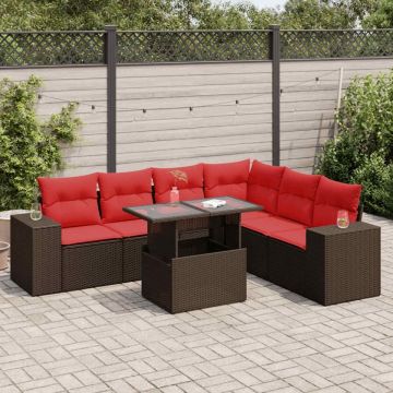 Set mobilier de grădină cu perne, 14 piese, maro, poliratan