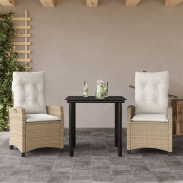 Set mobilier de grădină cu perne, 3 piese, bej, poliratan