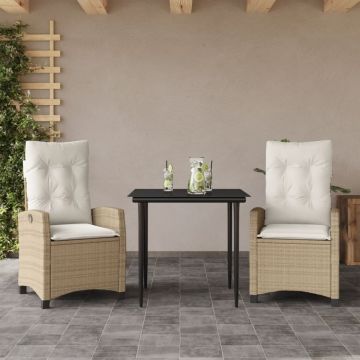 Set mobilier de grădină cu perne, 3 piese, bej, poliratan