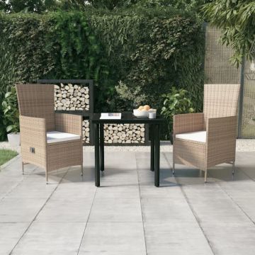 Set mobilier de grădină, cu perne, 3 piese, bej