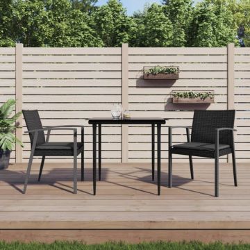 Set mobilier de grădină cu perne, 3 piese, poliratan și oțel