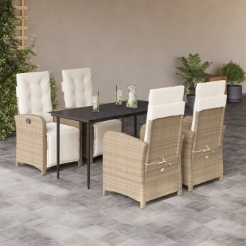 Set mobilier de grădină cu perne, 5 piese, bej, poliratan