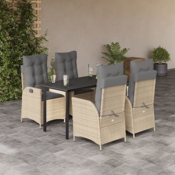 Set mobilier de grădină cu perne, 5 piese, bej, poliratan