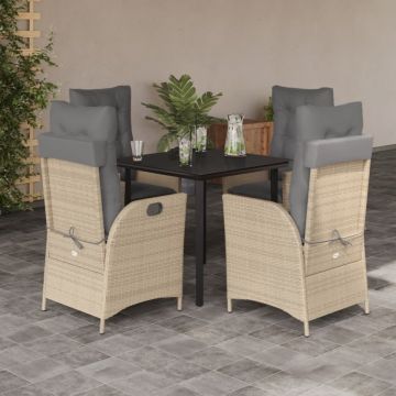 Set mobilier de grădină cu perne, 5 piese, bej, poliratan