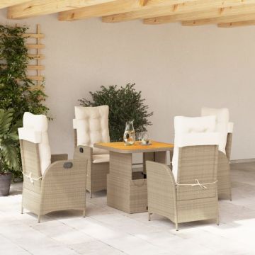 Set mobilier de grădină cu perne, 5 piese, bej, poliratan