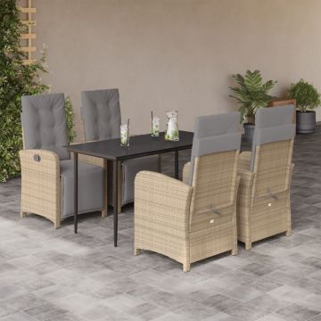 Set mobilier de grădină cu perne, 5 piese, bej, poliratan