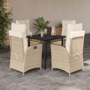 Set mobilier de grădină cu perne, 5 piese, bej, poliratan
