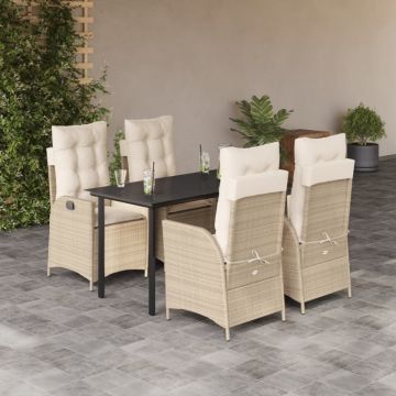 Set mobilier de grădină cu perne, 5 piese, bej, poliratan