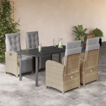 Set mobilier de grădină cu perne, 5 piese, bej, poliratan