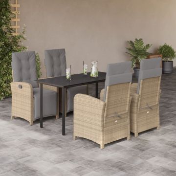 Set mobilier de grădină cu perne, 5 piese, bej, poliratan