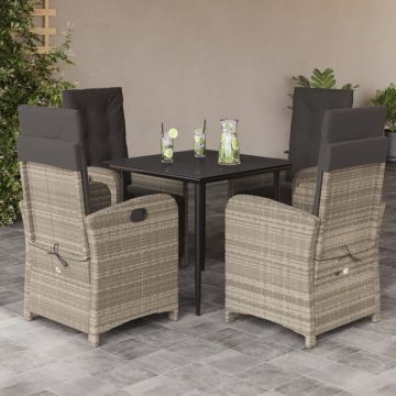 Set mobilier de grădină cu perne, 5 piese gri deschis poliratan