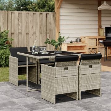 Set mobilier de grădină cu perne, 5 piese gri deschis poliratan