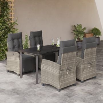Set mobilier de grădină cu perne, 5 piese gri deschis poliratan