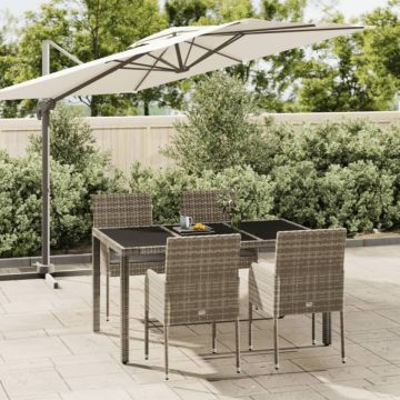 Set mobilier de grădină cu perne, 5 piese, gri, poliratan