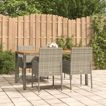 Set mobilier de grădină cu perne, 5 piese, gri, poliratan