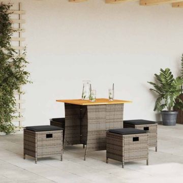 Set mobilier de grădină cu perne, 5 piese, gri, poliratan