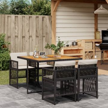 Set mobilier de grădină cu perne, 5 piese, negru, poliratan