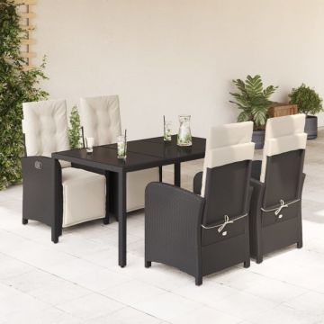 Set mobilier de grădină cu perne, 5 piese, negru, poliratan