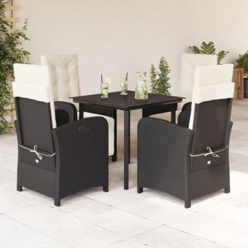 Set mobilier de grădină cu perne, 5 piese, negru, poliratan