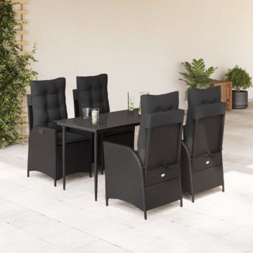Set mobilier de grădină cu perne, 5 piese, negru, poliratan