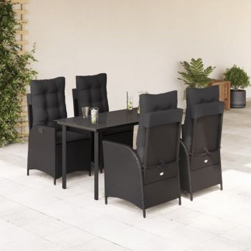 Set mobilier de grădină cu perne, 5 piese, negru, poliratan
