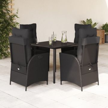 Set mobilier de grădină cu perne, 5 piese, negru, poliratan