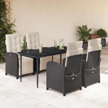Set mobilier de grădină cu perne, 5 piese, negru, poliratan